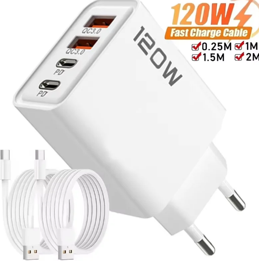 Cargador de teléfono de 120 W con carga rápida PD, adaptador de pared USB tipo C para iPhone 16, 15, Xiaomi 14, Huawei Redmi Oneplus